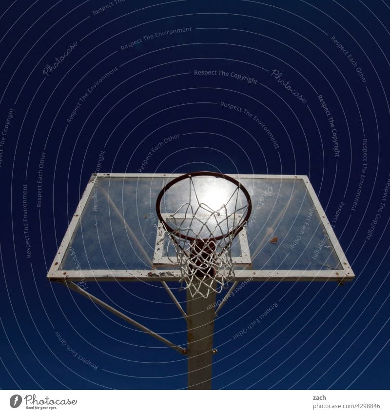 großer Sport Basketball Basketballkorb Basketballplatz basketballfeld Freizeit & Hobby Ballsport Sportstätten Spielen sportlich Himmel Froschperspektive