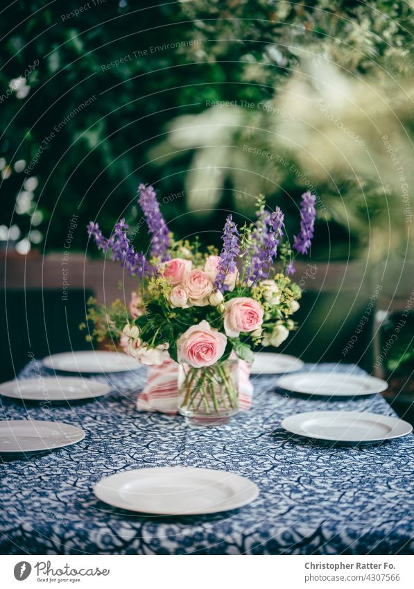 Tisch im Garten Essen Sommer Sommertag Kulinarik Kultur Esskultur Sommerfest Feste & Feiern Geburtstag Hochzeit Muttertag Farbfoto Stil hochzeitlich sommerlich