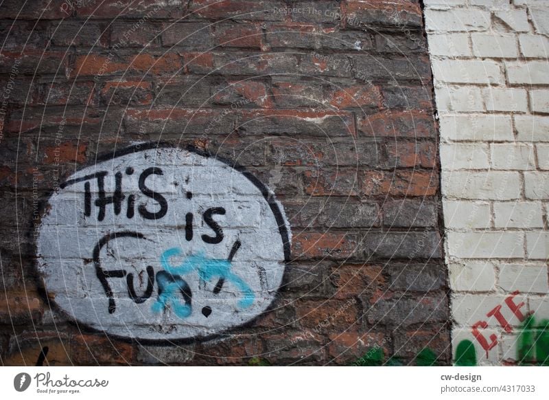 „THiS is fun“ an eine Fassade gesprüht Stadt Haus Architektur Gebäude Häusliches Leben Wand streetstyle streetart Street Art Streetlife Streetphotography