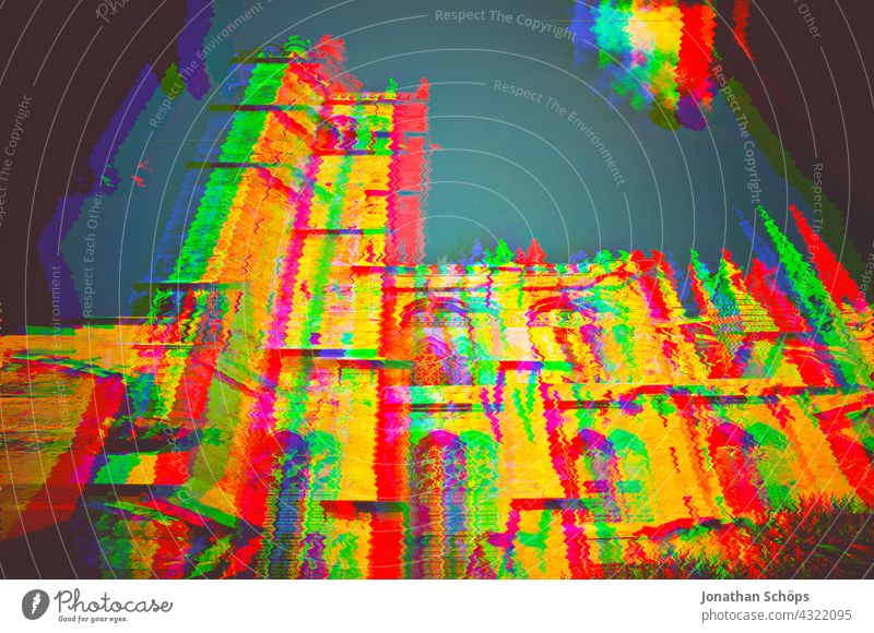 Kathedrale in Narbonne, Frankreich, mehrfarbig Glitch Effekt Farbfoto Gott Erlösung Farbe Religion & Glaube geheimnisvoll Frieden Erwartung Kreuz bunt