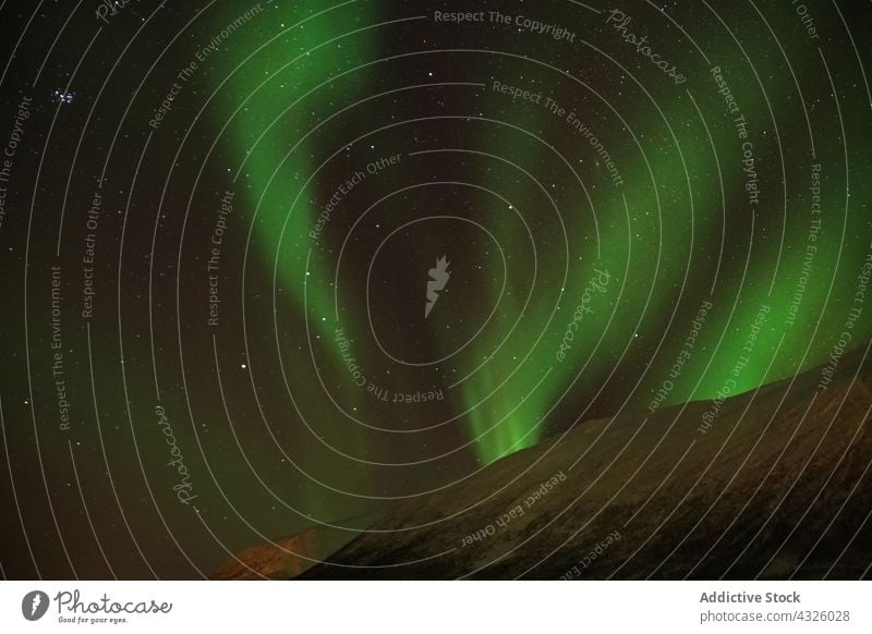 Spektakuläre Nordlichter in Tromso Aurora Kattfjorden Insel Kvalya Region Norwegen Winter Nacht borealis Landschaft Island Norden Raum Himmel nördlich