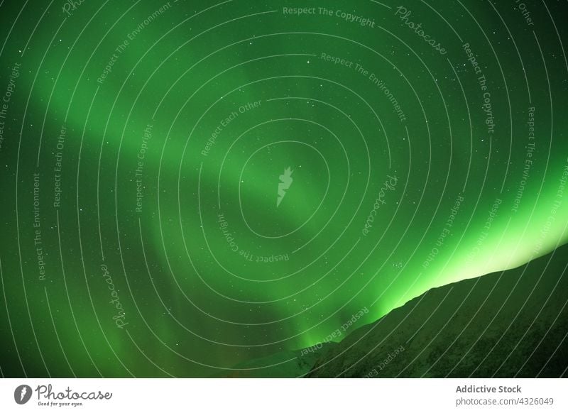 Spektakuläre Nordlichter in Tromso Aurora Kattfjorden Insel Kvalya Region Norwegen Winter Nacht borealis Landschaft Island Norden Raum Himmel nördlich