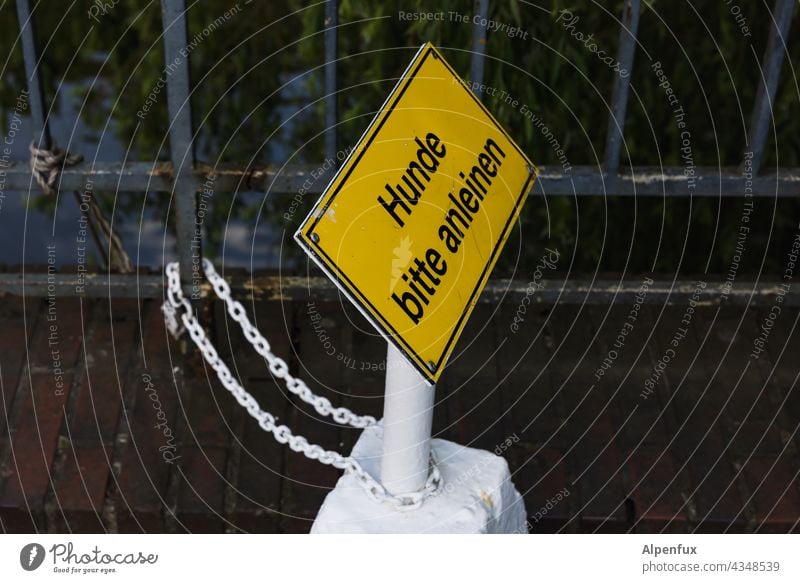 Angeleint ! Parktour HH 21 anleinen Tier Hund Aufforderung Schilder & Markierungen Schriftzeichen Hinweisschild Farbfoto Menschenleer Außenaufnahme Warnhinweis