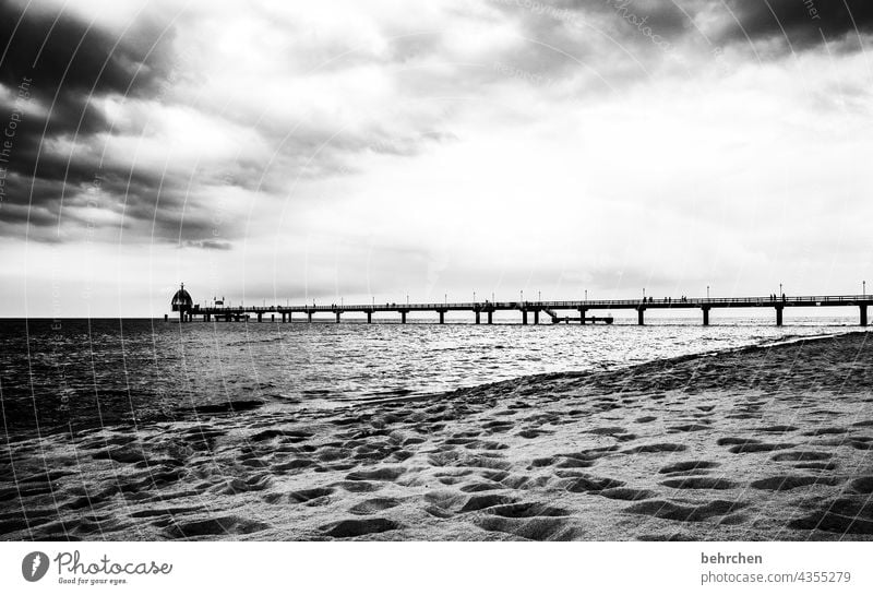 weit hinaus dramatisch Usedom Schwarzweißfoto Freiheit weite Fernweh Sehnsucht Idylle Wasser Wellen Natur Wolken Himmel Ostsee Meer Strand Landschaft Küste