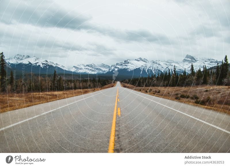 Asphaltstraße in der Nähe von Bergen in der Natur Straße Berge u. Gebirge Ausflug Saison Route Landschaft wolkig david thompson autobahn Banff National Park