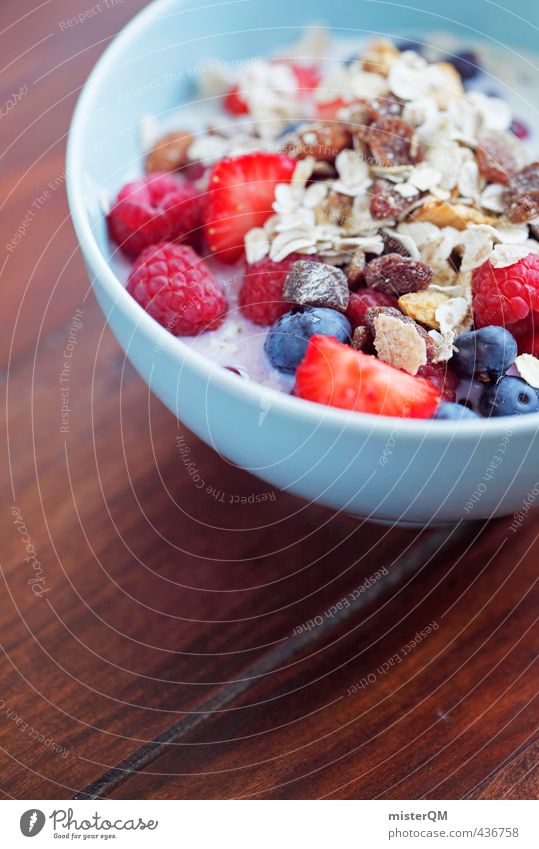 Schüsselblau. Kunst ästhetisch Zufriedenheit Frühstück Frühstückstisch Frühstückspause Schalen & Schüsseln Müsli Gesundheit Gesunde Ernährung Holztisch