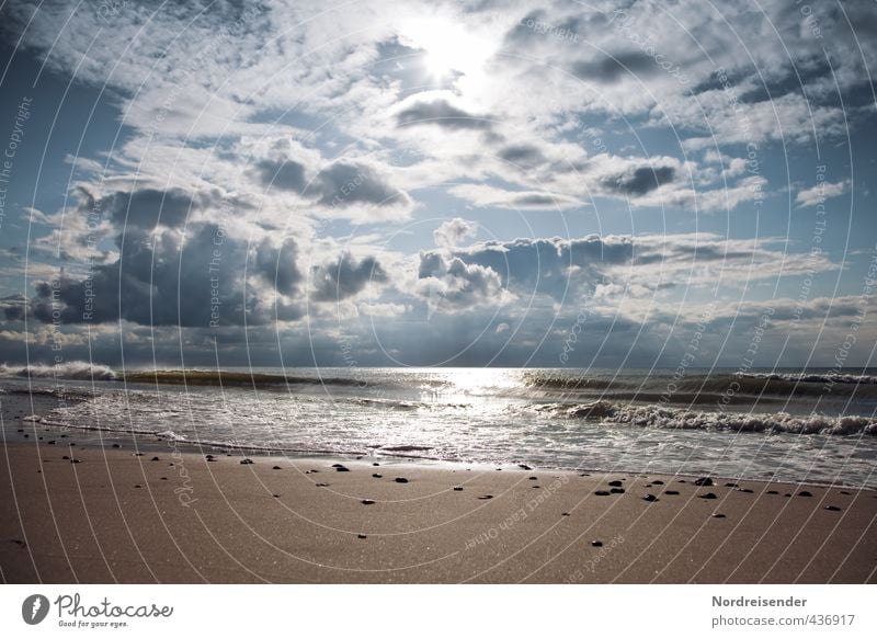 Nordisch Ferien & Urlaub & Reisen Abenteuer Ferne Freiheit Meer Wellen Urelemente Sand Wasser Himmel Sonne Klima Wetter Küste Strand Nordsee Erholung glänzend