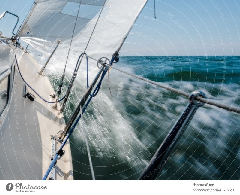 Segelboot in schneller Fahrt Wasser Segeln Wasserfahrzeug Meer Ferien & Urlaub & Reisen Außenaufnahme Sommer Abenteuer Himmel Wind Horizont Freiheit Ostsee