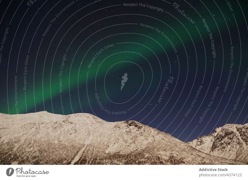 Spektakuläre Nordlichter in Tromso Aurora Kattfjorden Insel Kvalya Region Norwegen Winter borealis Landschaft Island Norden Raum Himmel nördlich Astronomie