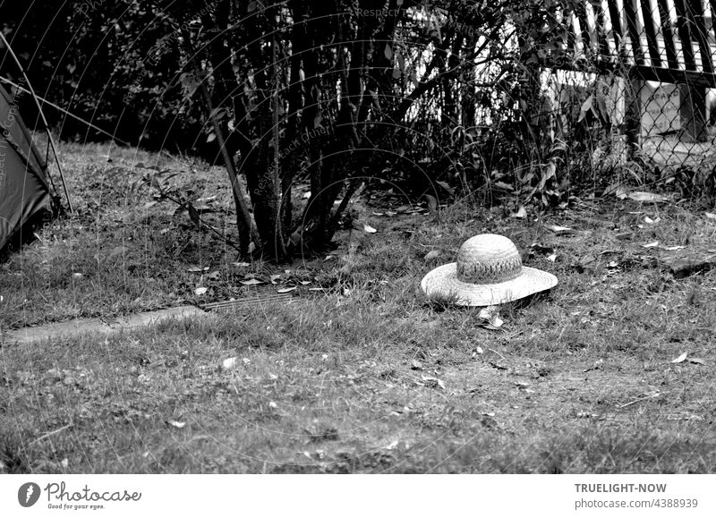 Wo sind die Menschen? Vorbei ist der Sommer Tanz. Strohhut Einsamkeit | HERBSTANFANG Ruhe verlassen Wiese verloren Garten menschenleer einsam Melancholie