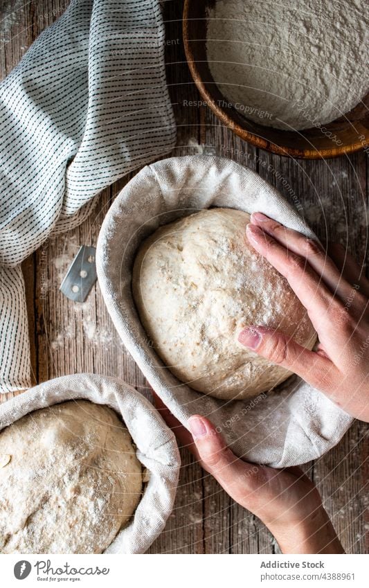 Frau hält einen Laib Sauerteigbrot in den Händen Brot gebacken frisch Lebensmittel Roggen Gesundheit organisch Korn lecker traditionell selbstgemacht weich Mehl