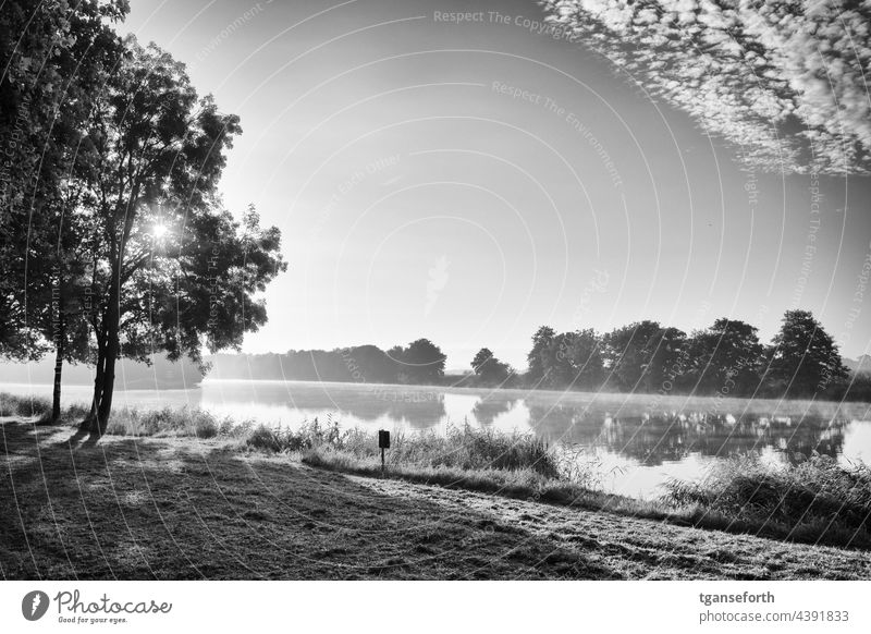 Emsufer Emsland Wasser Morgen Morgennebel morgens morgenlicht Morgenstimmung Morgensonne Morgenstunde Gegenlicht Landschaft Außenaufnahme Menschenleer