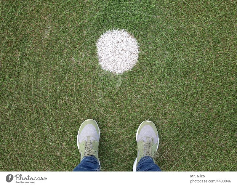 Elfmeterschießen elfmeterpunkt Punkt weiß grün Rasen Kunstrasenplatz Gras Sportplatz Fußballplatz Freizeit & Hobby Spielfeld Sportrasen Ballsport Sportstätten