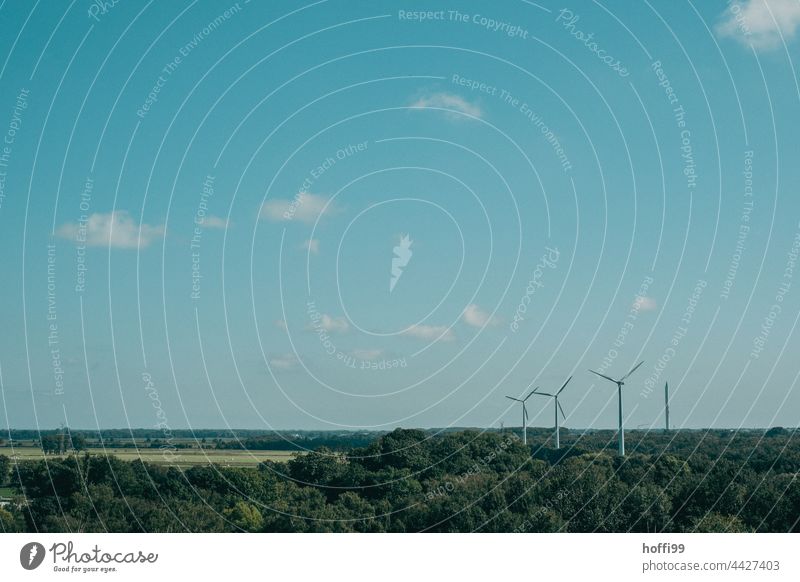 Windräder in der norddeutschen Tiefebene windräder Windkraftanlage Windenergie Windrad Energiewirtschaft Erneuerbare Energie Elektrizität Umweltschutz Himmel