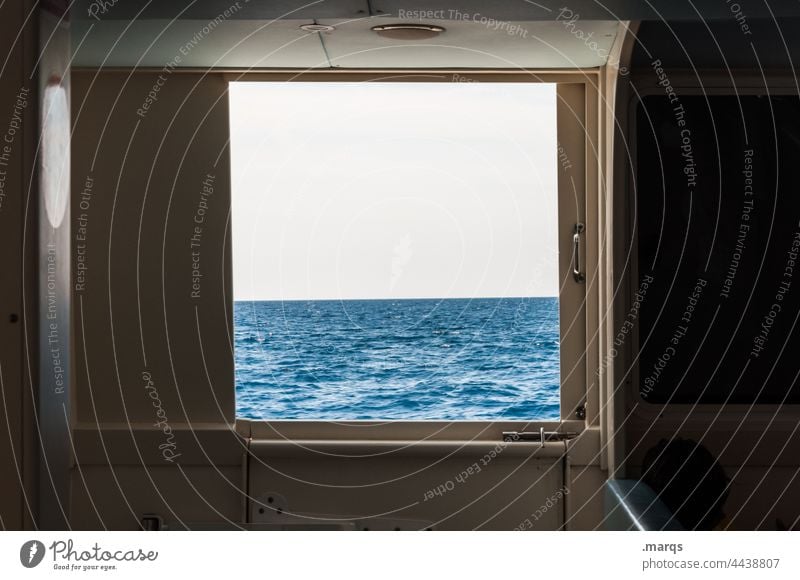 Meerblick Ausblick Blick aus dem Fenster Schönes Wetter Himmel Horizont Sommer Tourismus Schifffahrt Aussicht ausblick Ferien & Urlaub & Reisen Rahmen