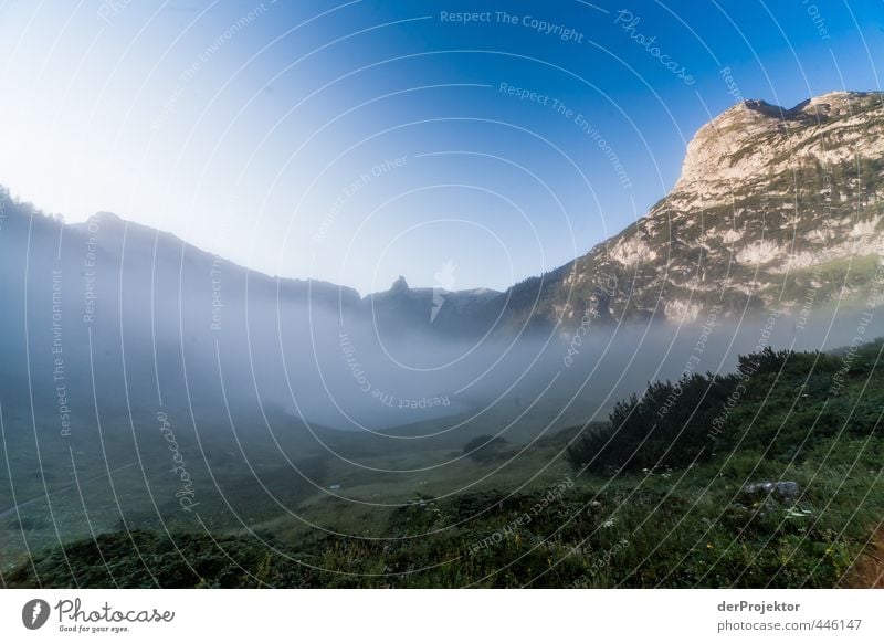 Funtensee im grauen Morgennebel am Könnigsse Umwelt Natur Landschaft Pflanze Urelemente Sommer Klima Schönes Wetter Nebel Hügel Felsen Alpen Berge u. Gebirge