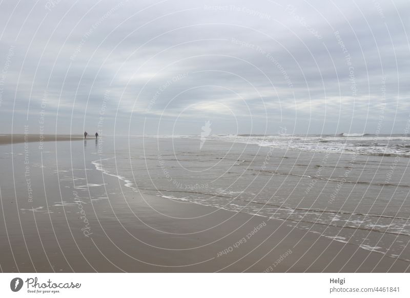 unendliche Weite am Nordstrand von Borkum Strand Insel Nordseeinsel Meer Wasser Sand Himmel Wolken Menschlein Spätsommer Wellen Brandung Spiegelung Erholung