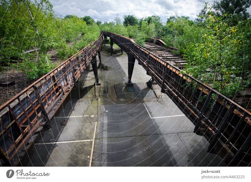 begrünte Bahnstrecke außer Betrieb Hochbahn Sonnenlicht Berlin Architektur lost places Zahn der Zeit Ruine verfallen Wandel & Veränderung Endzeitstimmung alt