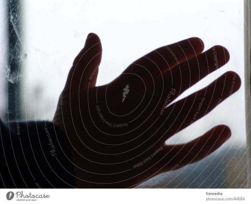 hand an fensterscheibe Hand Kinderhand Gegenlicht Mensch Fensterscheibe Glas Regen Gefühle berühren