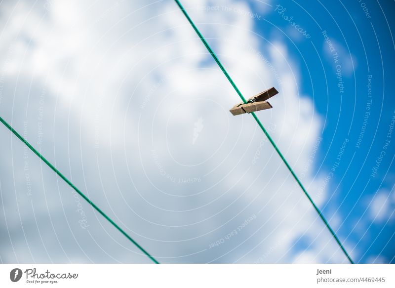 Waschtag für frische luftige Wäsche | Wäscheleinen und Wäscheklammer an einem schönen Sommertag Haushalt trocknen Klammer waschen Häusliches Leben Himmel Wolken