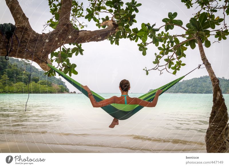 Hammock IV Frau Mensch Hängematte Erholung Ferien & Urlaub & Reisen Strand Sandstrand Asien Thailand liegen Liege schlafen Reisefotografie Bikini Sommer