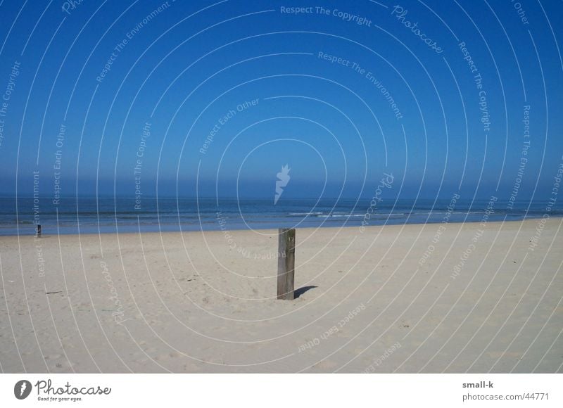 Strandimpression Meer Holz Niederlande Sommer ruhig Ferien & Urlaub & Reisen Sand Wasser Pfal Himmel Schönes Wetter Erholung Ferne blau