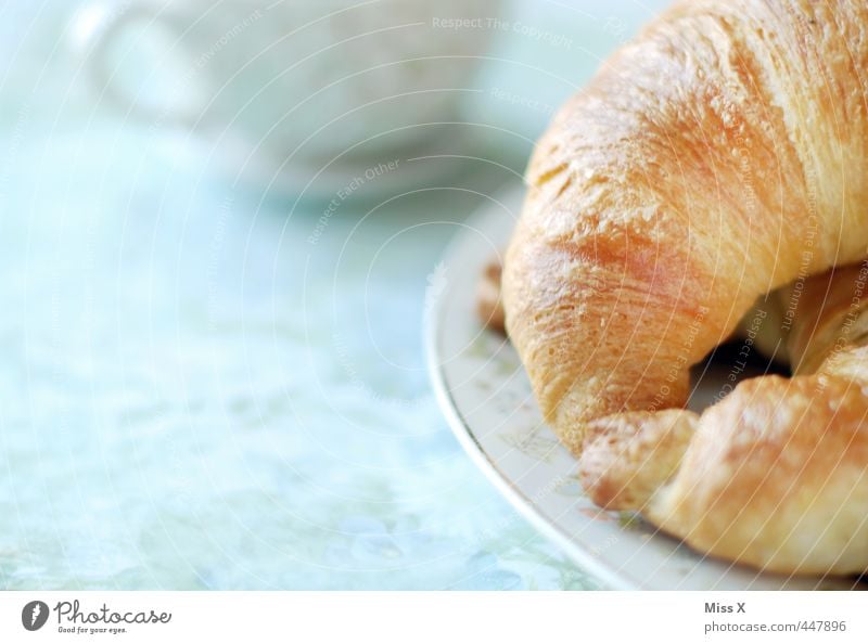 Frühstück Lebensmittel Croissant Ernährung Kaffeetrinken Büffet Brunch Getränk Tasse lecker süß Frühstückstisch Mahlzeit Vesper Café Bäckerei Tellerrand