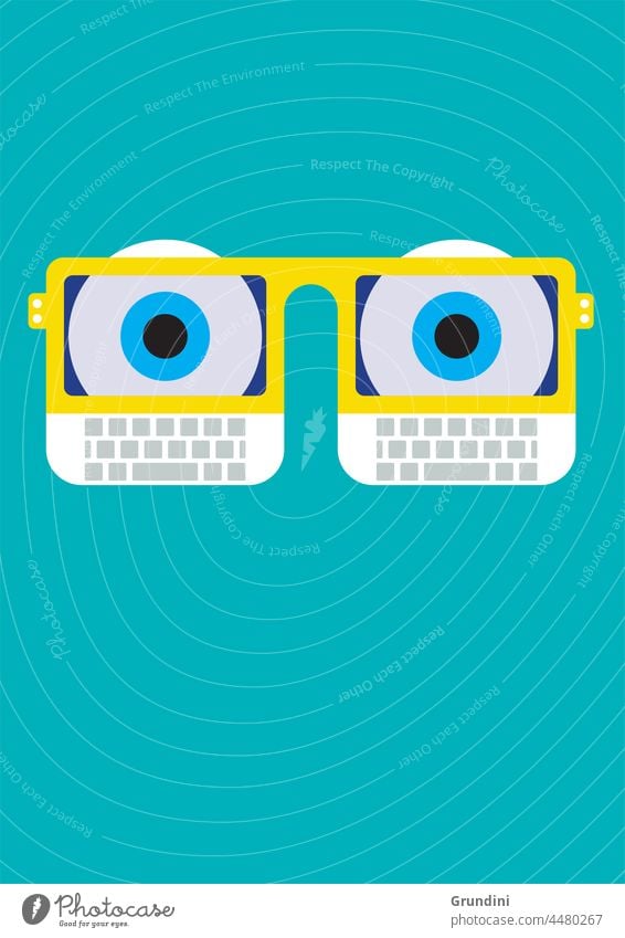 Computer-Augen Grafik u. Illustration Lifestyle Köpfe Gesichter Laptop Brille