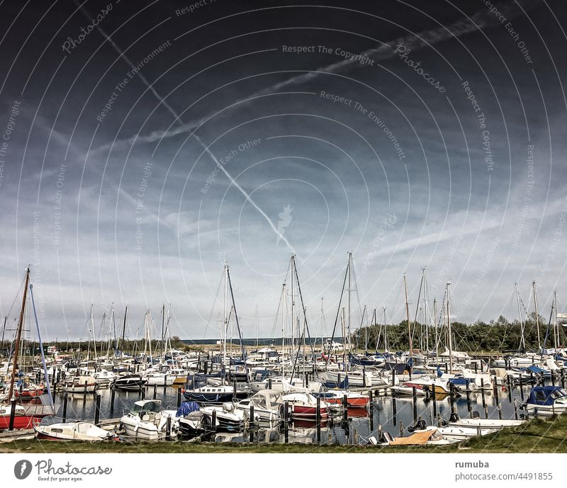 Segelboote im Jachthafen Himmel Wolken Hafen Maste Yachthafen segel Liegeplatz Boot Segelschiff Reiselust Schifffahrt Ferien & Urlaub & Reisen Wasser Boote