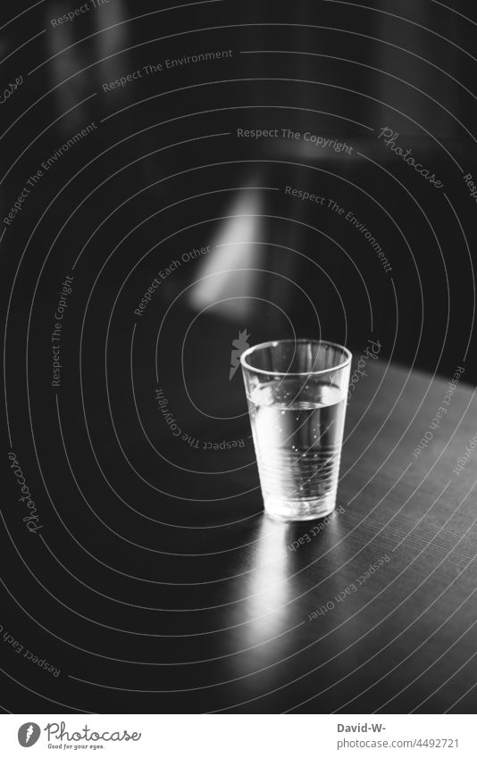 ein volles Glas mit Wasser / Mineralwasser auf einem Tisch Wasserqualität Trinkwasser Durst Wasserglas stehen Schatten Lichteinfall Getränk