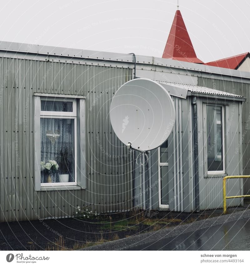 grau in grau mit rotem dach island haus wetter Außenaufnahme Menschenleer Farbfoto Landschaft Hütte Wiese Einsamkeit Tag Haus Natur Gebäude Häusliches Leben