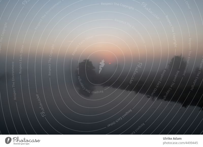 UT Teufelsmoor | Nebelige Morgendämmerung, mit aufgehender Sonne am Fluss harmonisch Erholung Unschärfe ruhig Gegenlicht Herbst Platz für Text Deutschland