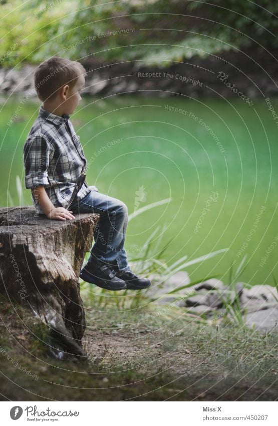 Warten Freizeit & Hobby Spielen Ausflug Abenteuer Mensch Kind Junge 1 1-3 Jahre Kleinkind 3-8 Jahre Kindheit Baum Park Wald Küste Seeufer Flussufer Moor Sumpf