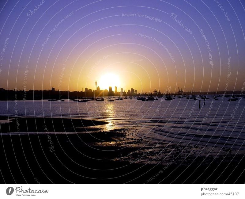 Skyline bei Nacht Strand Sonnenuntergang Meer ruhig Australien Wasser