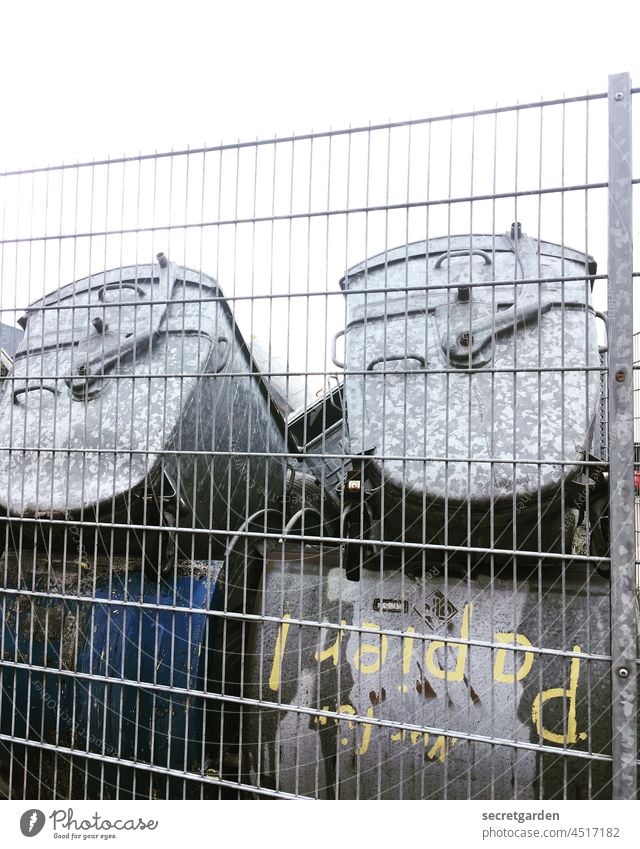 Mülltrennung Mülltonne gestapelt Zaun Abfall Müllentsorgung entsorgen wegwerfen Recycling Müllbehälter Müllabfuhr Umwelt Müllverwertung Ordnung Unordnung