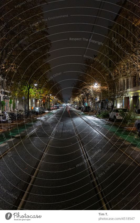 eine Straße Nachts im Herbst kastanienallee Farbfoto Außenaufnahme Prenzlauer Berg Hauptstadt Menschenleer Bauwerk Gebäude Altstadt Stadt Stadtzentrum Berlin