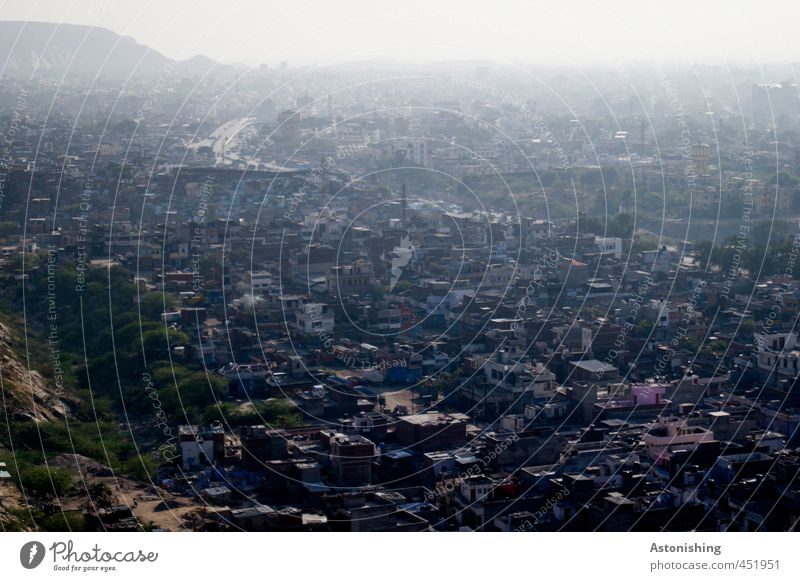 big city Umwelt Natur Landschaft Pflanze Baum Berge u. Gebirge Gipfel Jaipur Rajasthan Indien Asien Stadt Stadtzentrum bevölkert Haus Hütte Bauwerk Gebäude