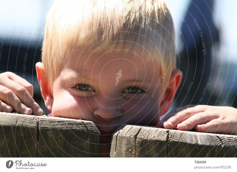 Huhu Kind Hand Baumstamm Spielplatz Porträt Mensch Teile u. Stücke Junge Auge