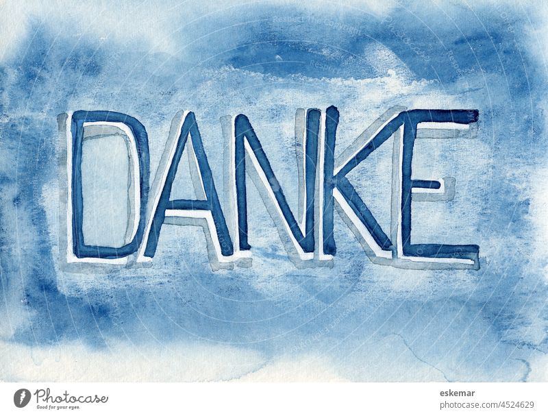 Danke danke schön Dankbarkeit dankbar danken Dankeskarte dankesehr Aquarell Karte Schrift Wort Text Schriftzug blau