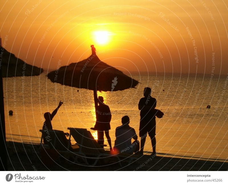 Sonnenuntergang Menschengruppe Strand