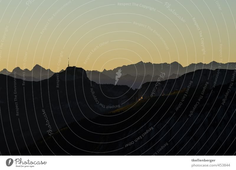 Silhouette Natur Felsen Alpen Berge u. Gebirge Alpstein Kanton Appenzell Appenzellerland Hoher Kasten Schweiz Voralpen Gipfel Sport Tourismus Klettern Seilbahn