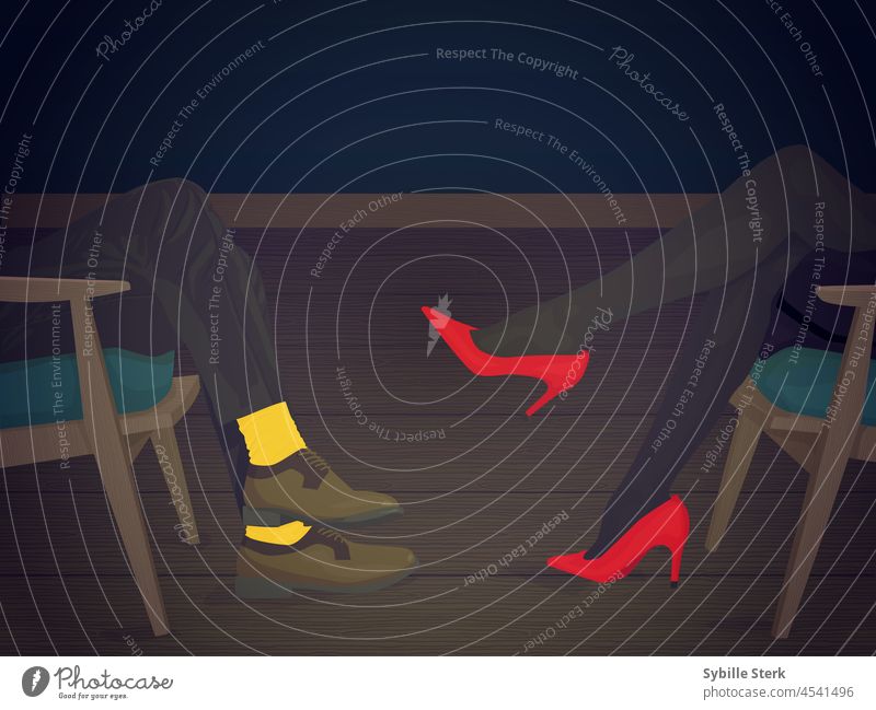 Kampf der Geschlechter männlich Frau Beine Fersen Damenschuhe Schuhe Therapie Besprechung Konflikt & Streit kämpfen Widerspruch Geschlechterungleichheit