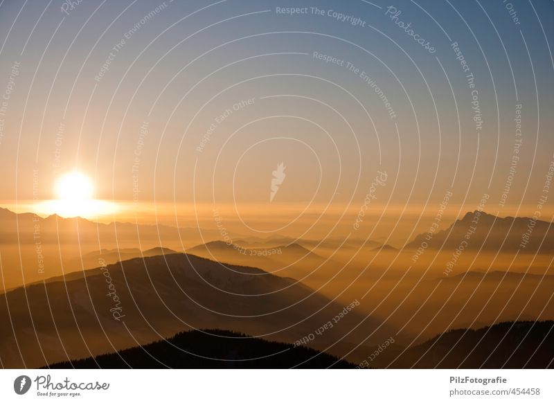 Sonnenuntergang am Gamsfeldgassl Landschaft Himmel Wolkenloser Himmel Sonnenaufgang Winter Nebel Felsen Alpen Berge u. Gebirge Dachsteingruppe Österreich Tauern