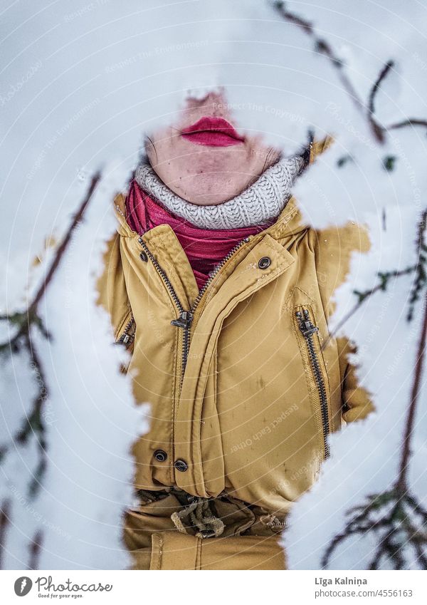 Vom Schnee verdeckte Lippen Mund Lippenstift feminin Frau Schminke Kosmetik Haut Mensch Erwachsene Jugendliche Farbfoto Gesicht 1 schön Junge Frau 18-30 Jahre