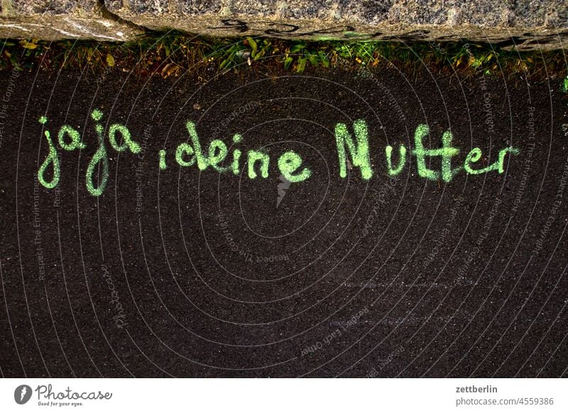 jaja, deine Mutter (slight return) aussage botschaft deine mutter farbe gesprayt grafitti grafitto illustration kunst mauer message nachricht parole politik