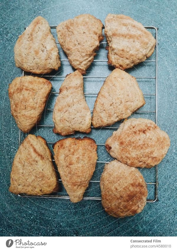 Selbstgebackene Scones auf dem Kühlregal auf der Theke Kuchen heimwärts selbstgemacht Backwaren Spaß Familie Freude lecker Lebensmittel reisen