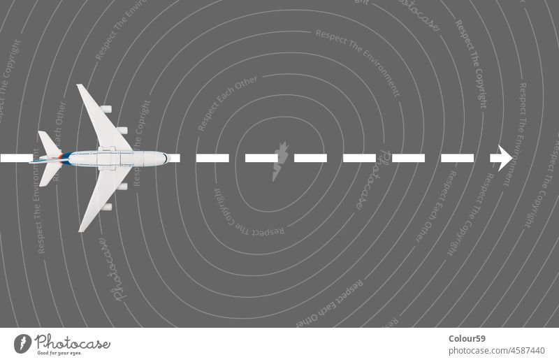 Spielzeugflugzeug mit Konzept Richtung Objekt Reise fliegen flach Transport Reisender Bordkarte international Zeichen Ausflug weiß wirtschaftlich Tourismus