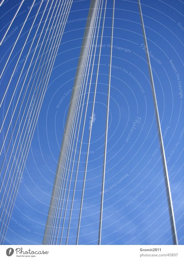 Brücke Stab Stahl Europa Bauwerk Drahtseil Himmel blau Stahlträger Metall Architektur