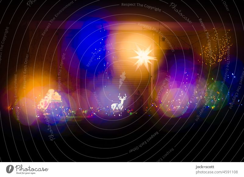 Lasst uns froh und bunter sein Balkon Nacht Weihnachtsmann Hirsch Stern (Symbol) Weihnachten & Advent Weihnachtsdekoration Weihnachtsstern Weihnachtsbeleuchtung