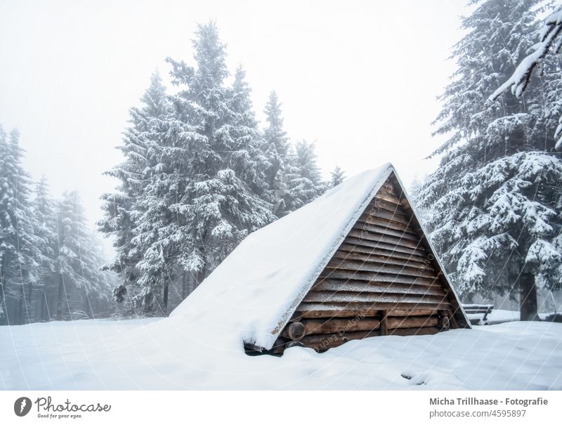 Holzhütte im verschneiten Thüringer Wald Thüringen Schneekopf Winter Winterlandschaft Hütte Schutzhütte Bäume Himmel Urlaub Landschaft Ferien & Urlaub & Reisen